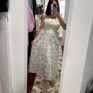 Japna White Maxi Dress with Pink & Green Floral Print